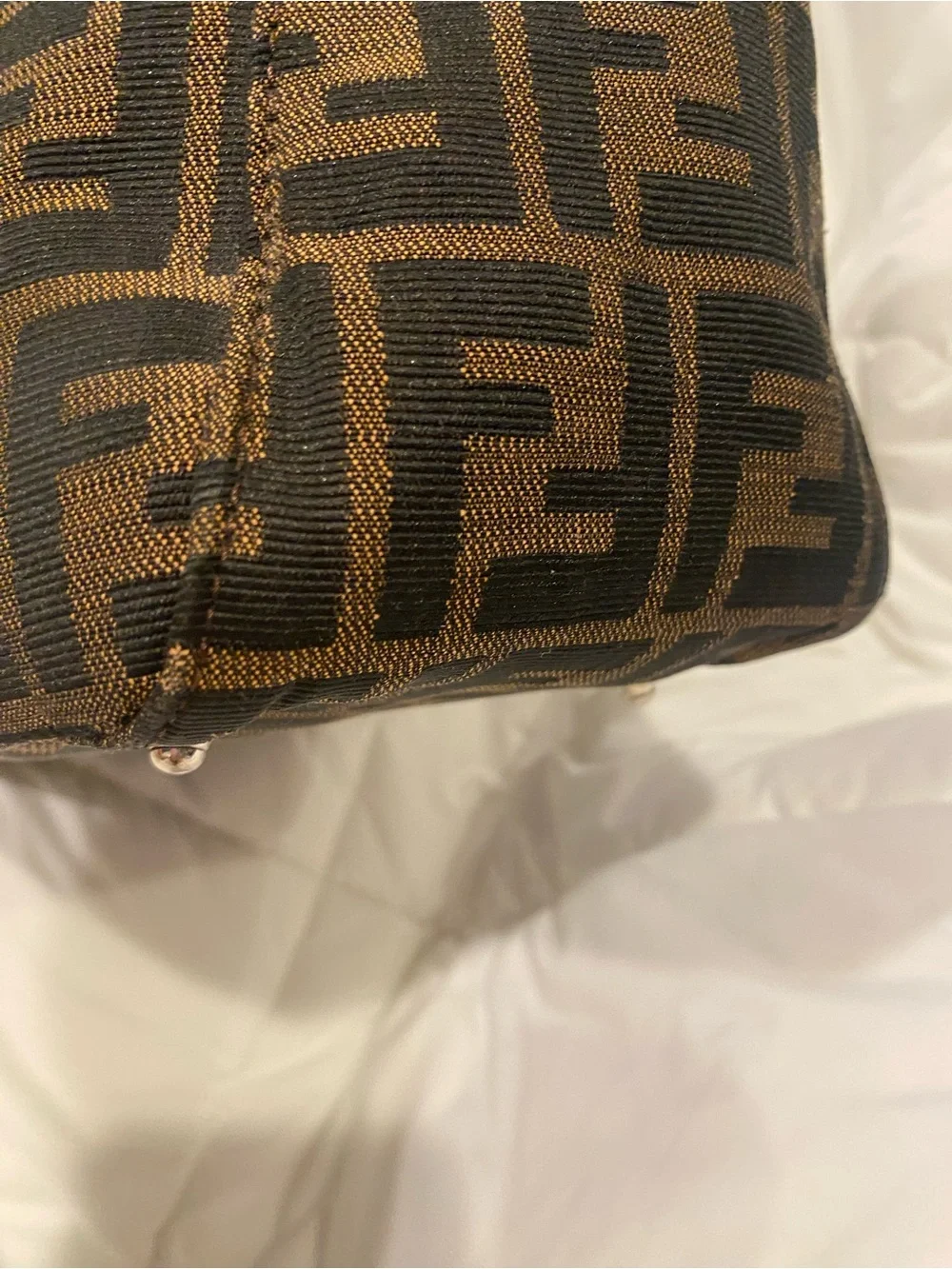 Fendi Brown FF Zucca Tote Bag with Leather Handles